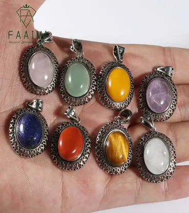 Handmade Natural Stone Gemstone Pendant with Copper & Silver, Stone Size 12*16mm, No. 125 ABC Rugs Kilims